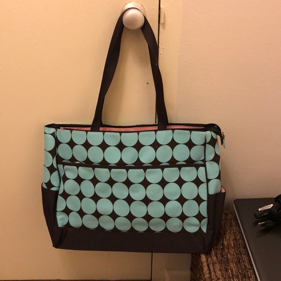Bags Cute Brown And Aqua Polka Dot Overnight Bag Poshmark